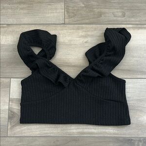 Urban Outfitters Black Ribbed Ruffled Crop Top